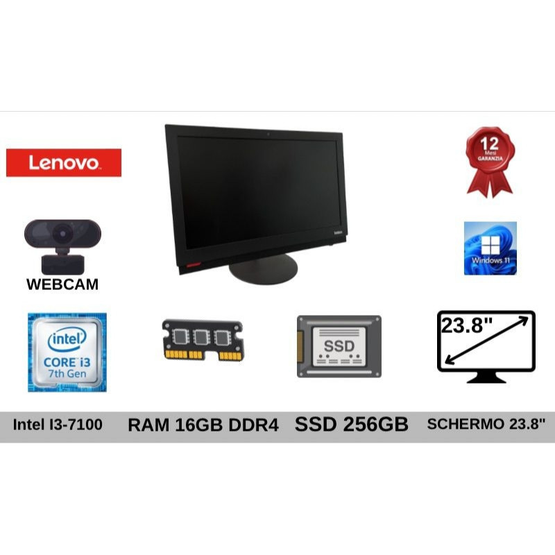 PC ALL IN ONE I3-7100 RAM 16GB SSD 256GB 23.8" WIN 11