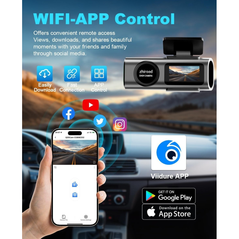 Dash Cam Auto, 4K Dashcam con 64G Scheda, Dashcam Auto con WiFi & App